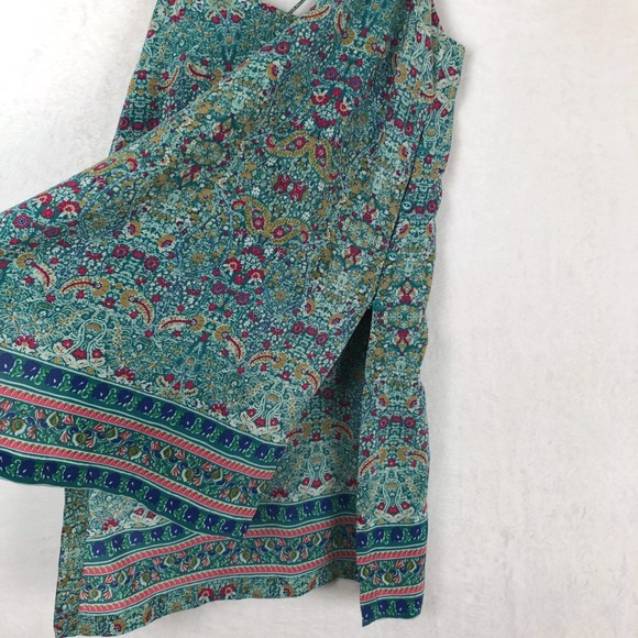 MAEVE Anthropologie 100% Silk Paisley Strappy Tunic Top Sz 8 Teal Hi-Lo Lined - Picture 8 of 11